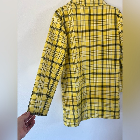 ASOS Yellow & Black Plaid Long Preppy Blazer Size 2 - Picture 7 of 10